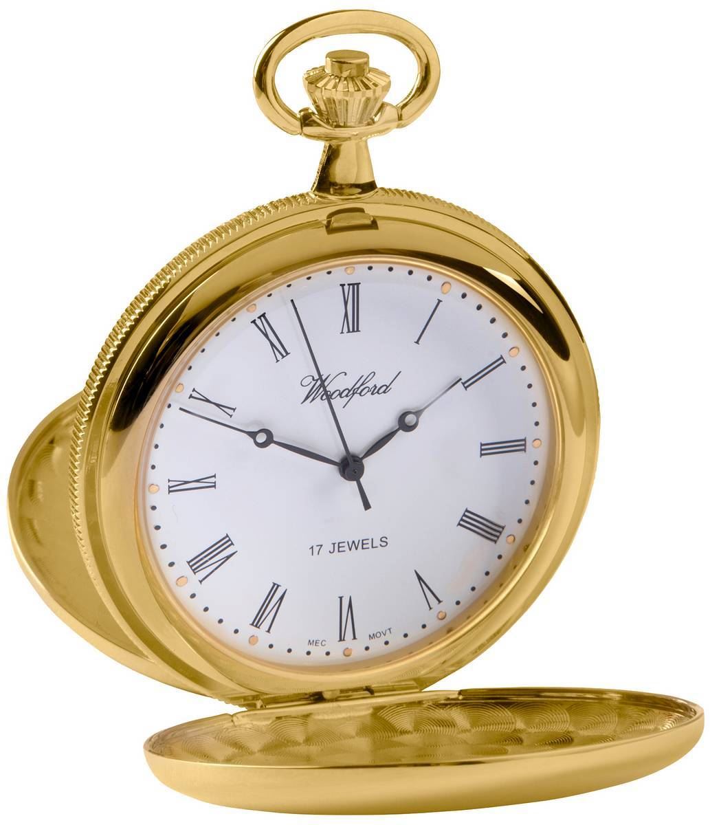 Woodford Mens Double Full Hunter Skeleton Gold Plated Pocket Watch