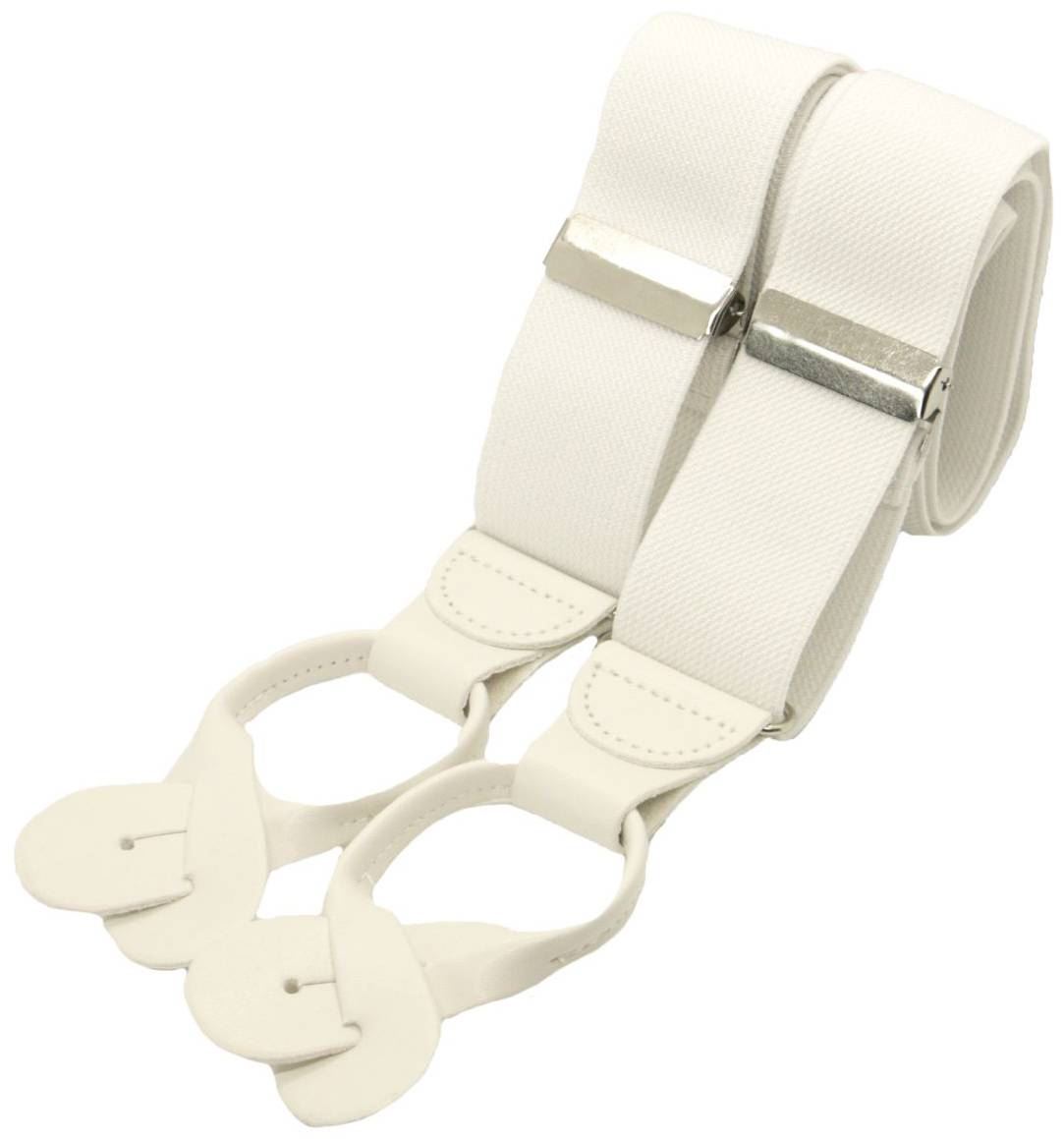 David Van Hagen Mens Rolled Leather End Braces - White