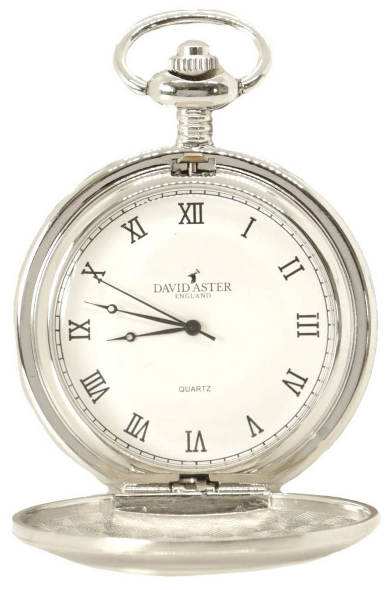 David Aster Mens Quartz Half Hunter Pocket Watch - Silver/White
