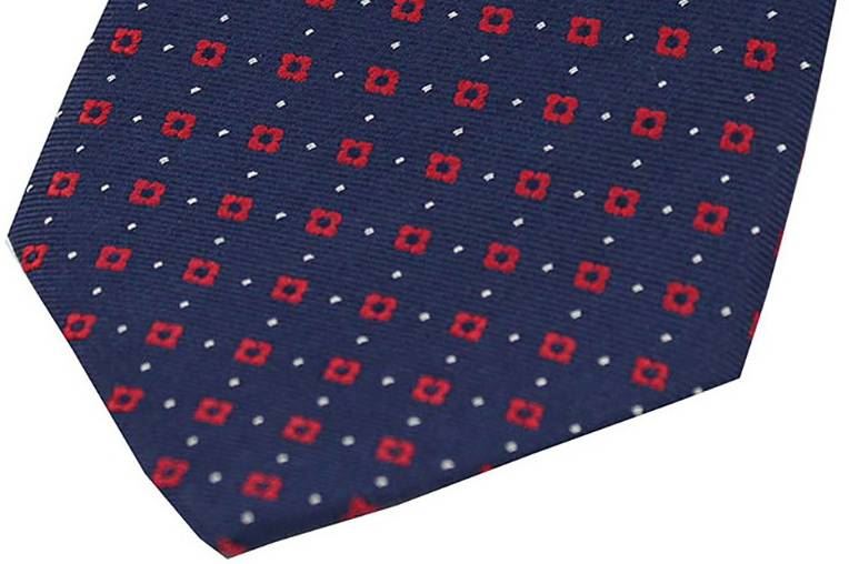 David Van Hagen Mens Neat Box Pattern Silk Tie Light Blue//Navy
