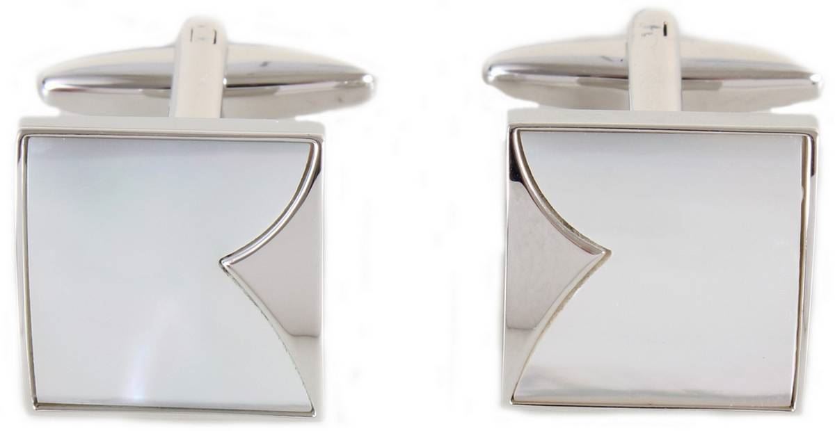 David Van Hagen Mens Gold Plated Mother of Pearl Square Cufflinks White//Gold