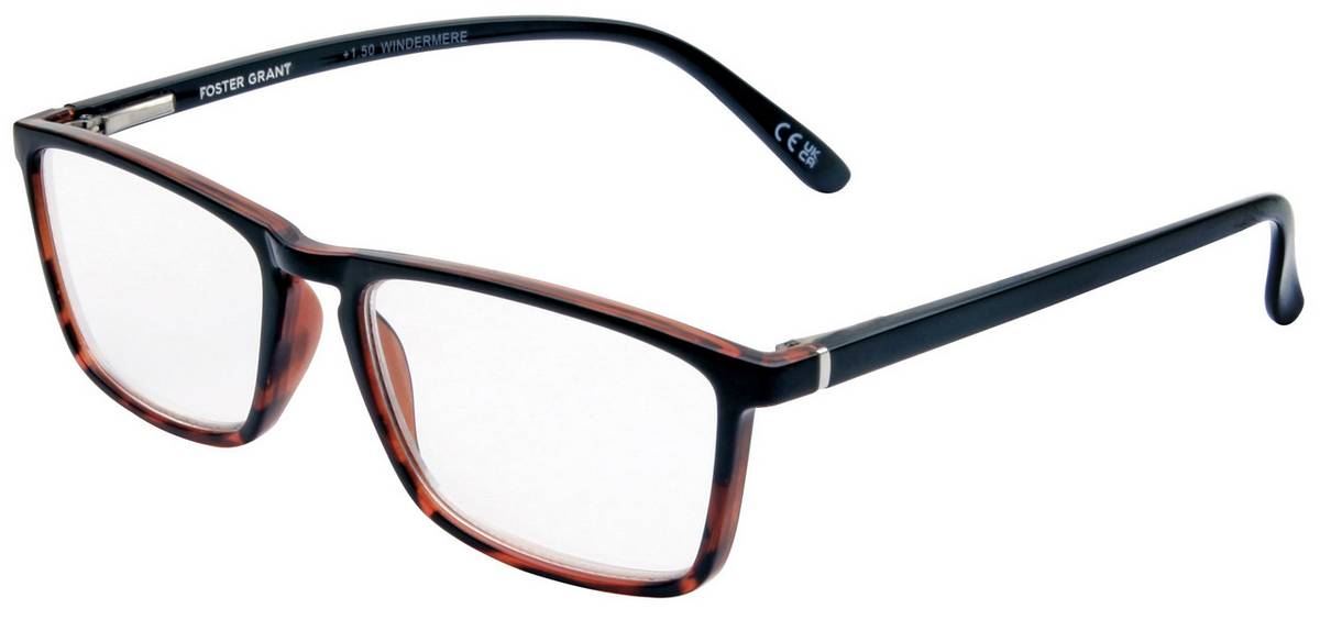 Foster Grant Mens Windermere Reading Glasses - Shiny Black/Tortise Shell Brown