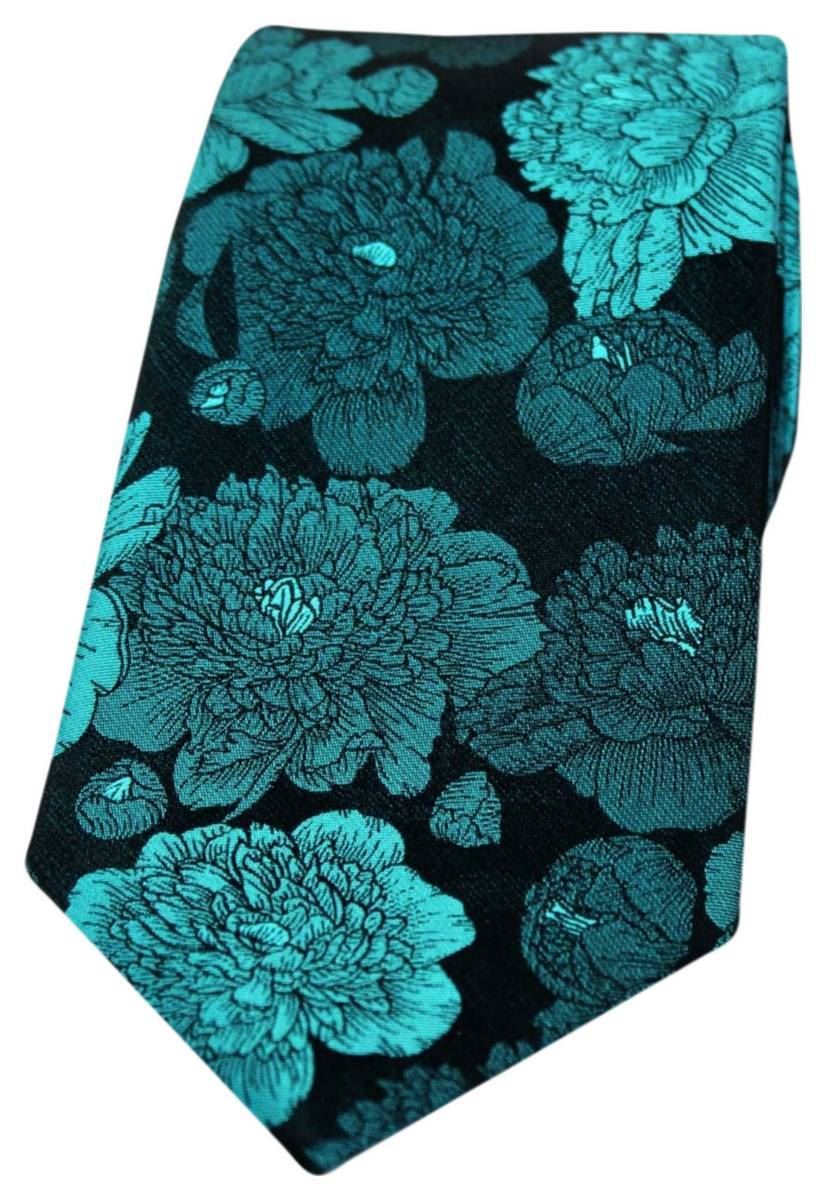 David Van Hagen Mens Small Flowers Silk Pocket Square Brown