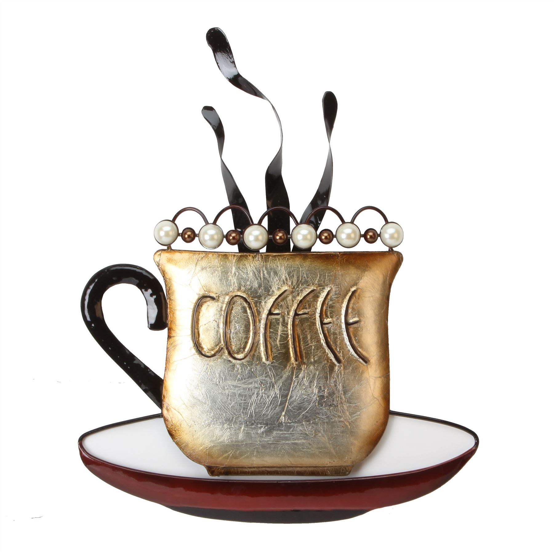 JHL Metal Wall Art Coffee Contemporary Cup Metal Wall Art Brown & Pearl