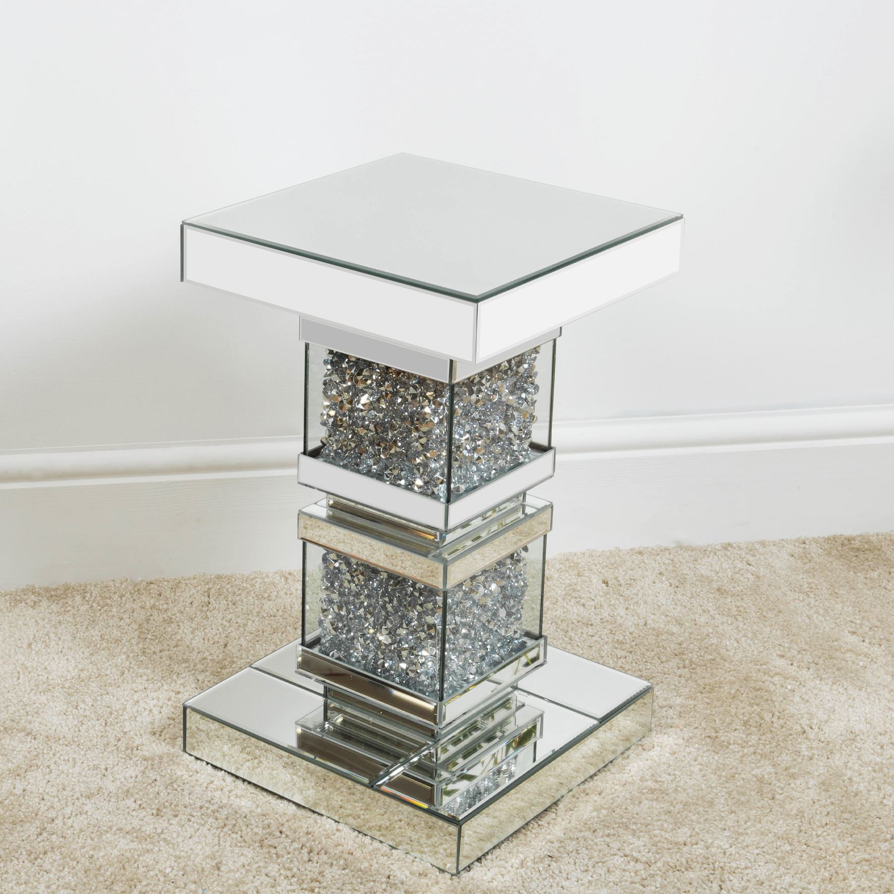 Mirror Glass & Crystal Pedestal Table 51cm eBay