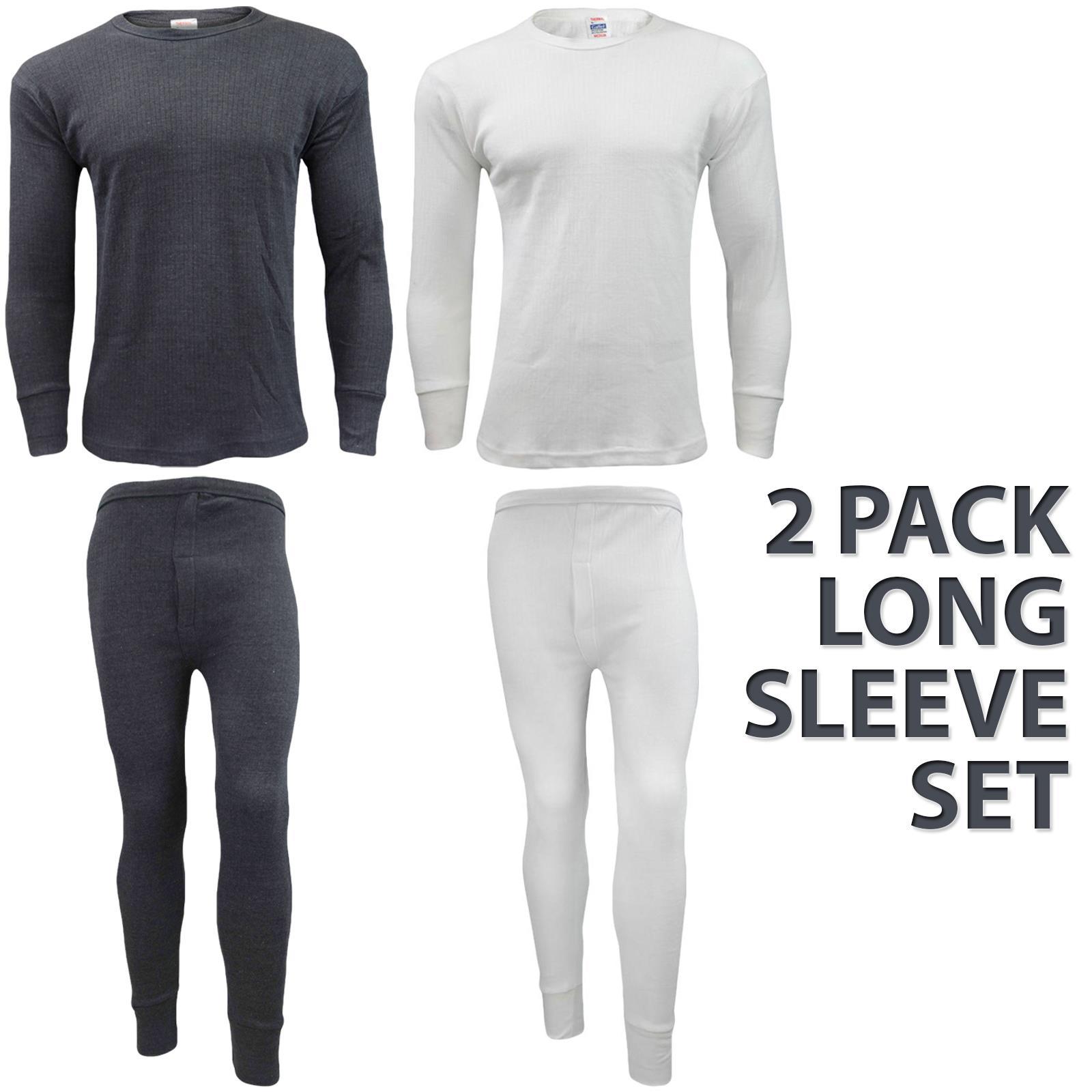 2 Full Set Mens Thermal Long Johns Top Bottom Underwear TShirt Short Long Sleeve - Picture 5 of 21
