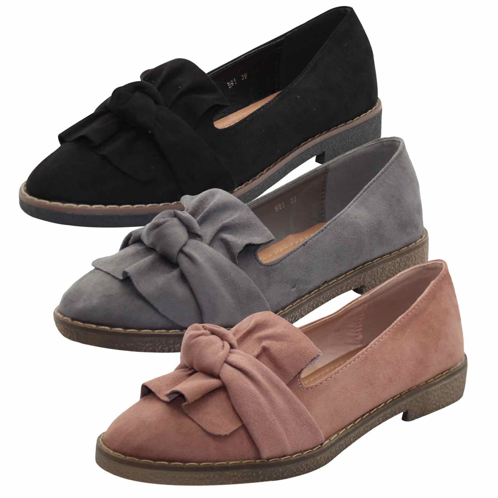 LADIES NEW LOOK FAUX SUEDE BOW DETAIL FLAT BALLERINA DOLLY PUMPS BLACK UK 3-8
