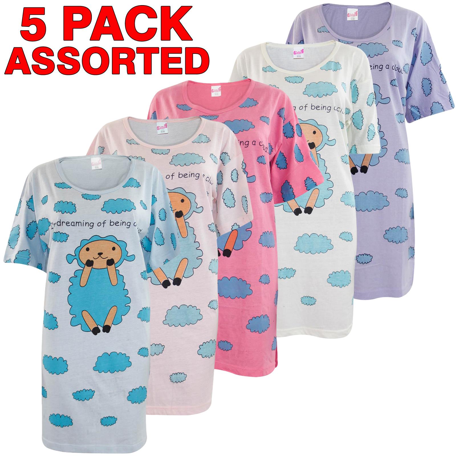5 Pack Nightdress Nightie Women Cotton Ladies Short Sleeve Nightshirt Nightwear - Picture 12 of 59
