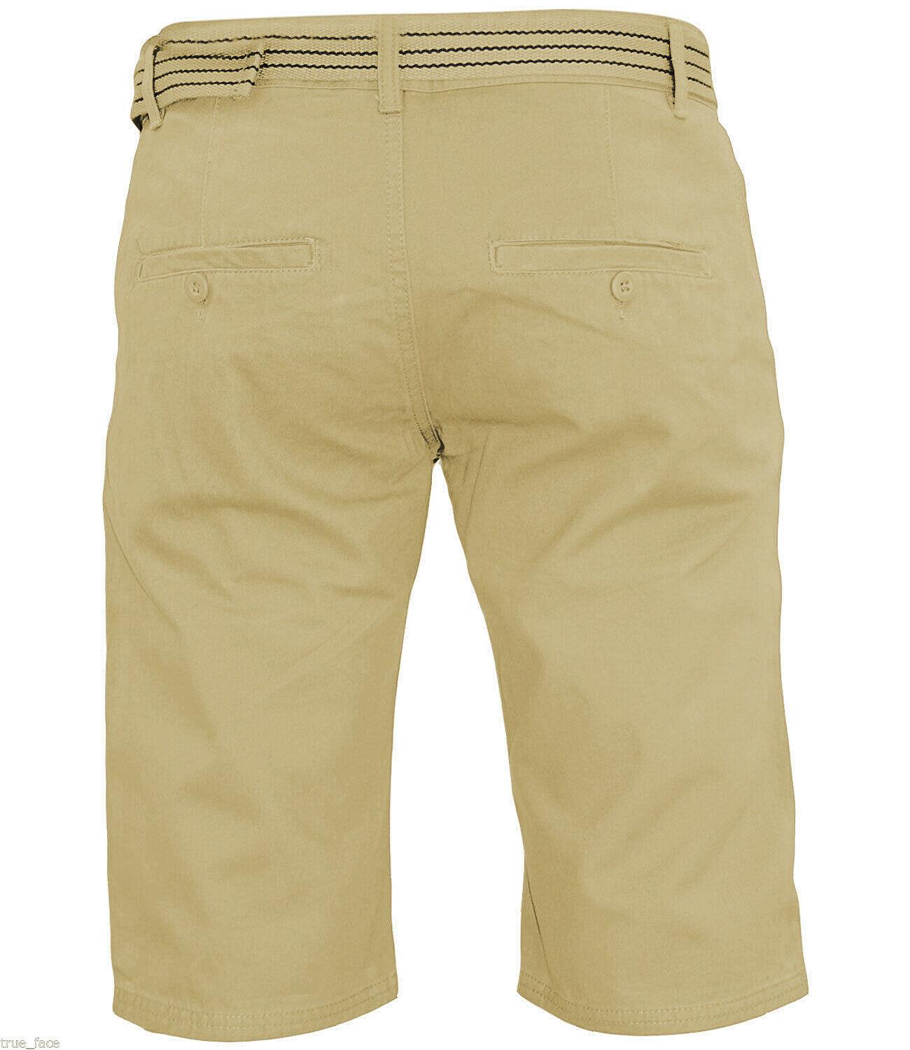 Herren Chino Shorts Freizeit Halb Hose 100% Baumwolle Sommer Jeans Frei Webgürtel - Bild 10 von 79