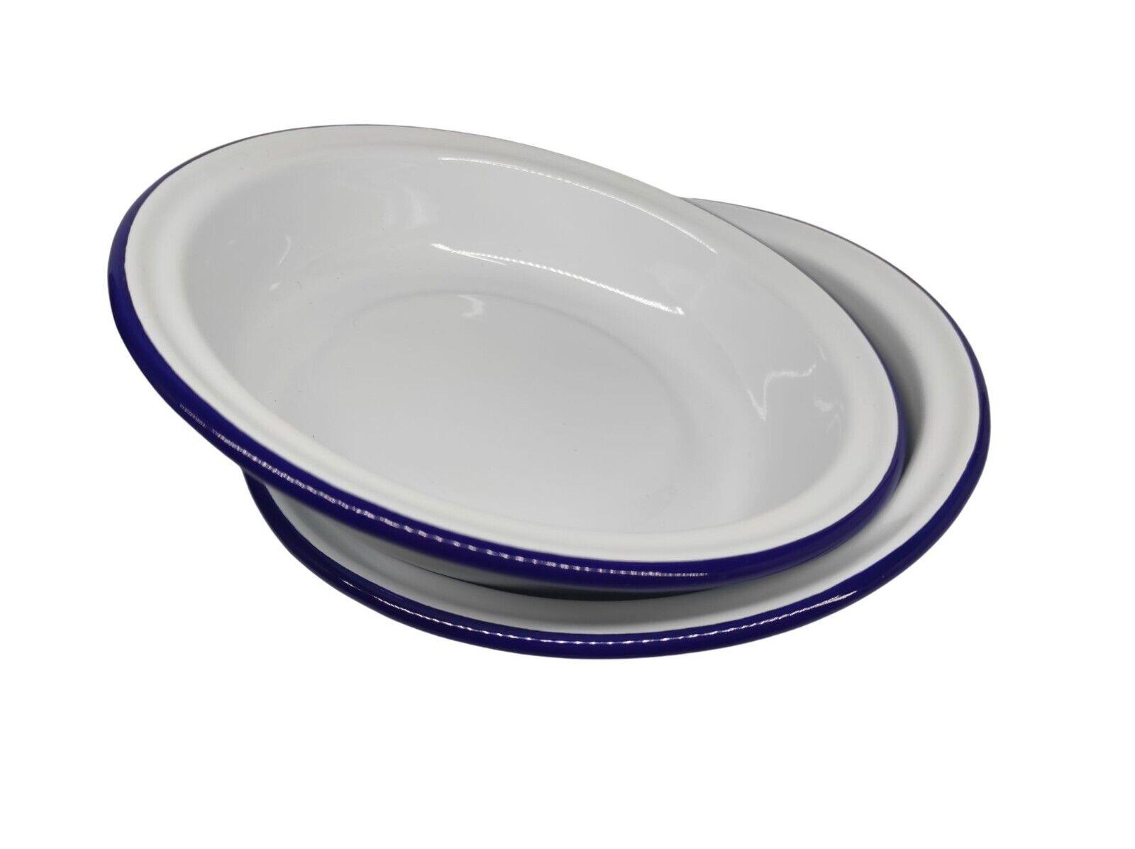 Falcon Enamel Round Pie Dish - White with Blue Rim, Oven & Dishwasher Safe - Picture 84 of 91