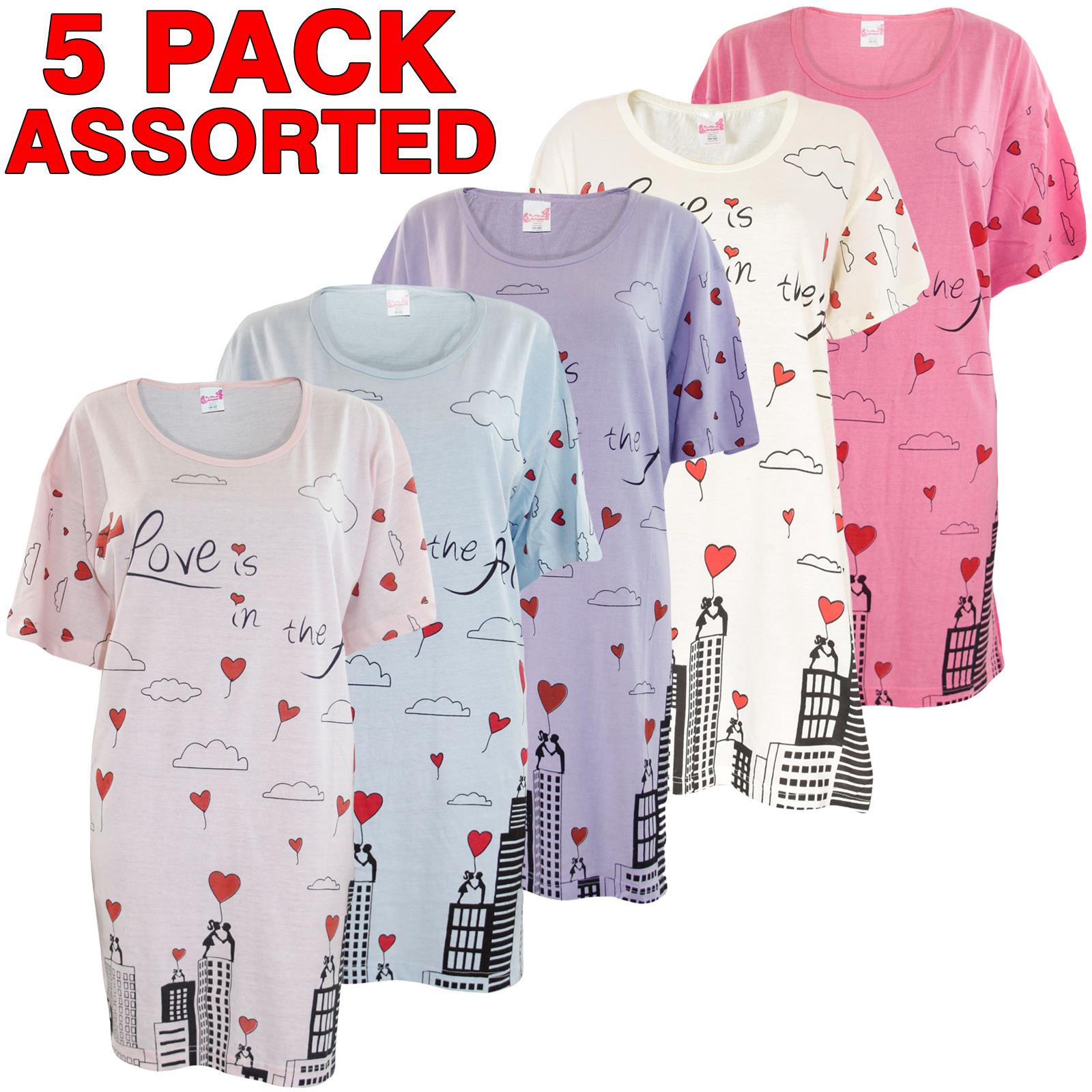 5 Pack Nightdress Nightie Women Cotton Ladies Short Sleeve Nightshirt Nightwear - Picture 18 of 59