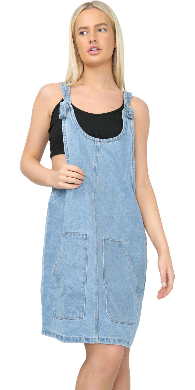 ladies denim pinafore dress uk