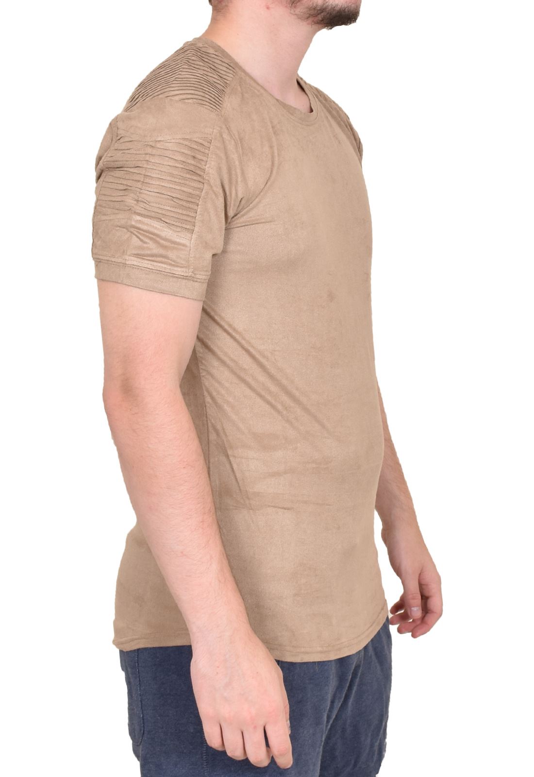 Mens Crew Neck Short Sleeve T-Shirt Soft Velvet Zip Pocket Summer Casual Tee Top