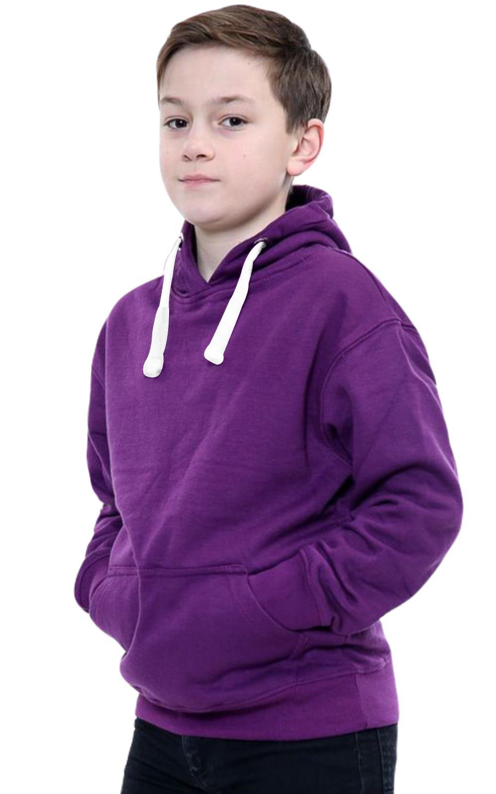 Kids Girls Boys Plain Hooded Jumper Fleece Pullover Hoodie Unisex Sweatshirt - Picture 56 of 128