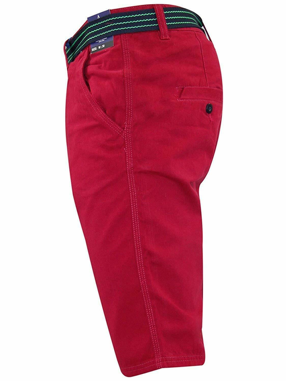 Herren Chino Shorts Freizeit Halb Hose 100% Baumwolle Sommer Jeans Frei Webgürtel - Bild 64 von 79