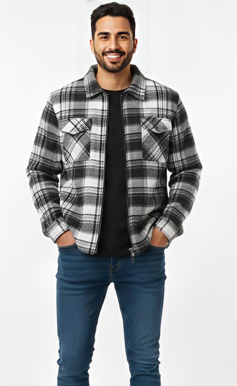Mens Padded Shirt Sherpa Fur Lined Lumberjack Work Jacket Thick Casual Hoodie