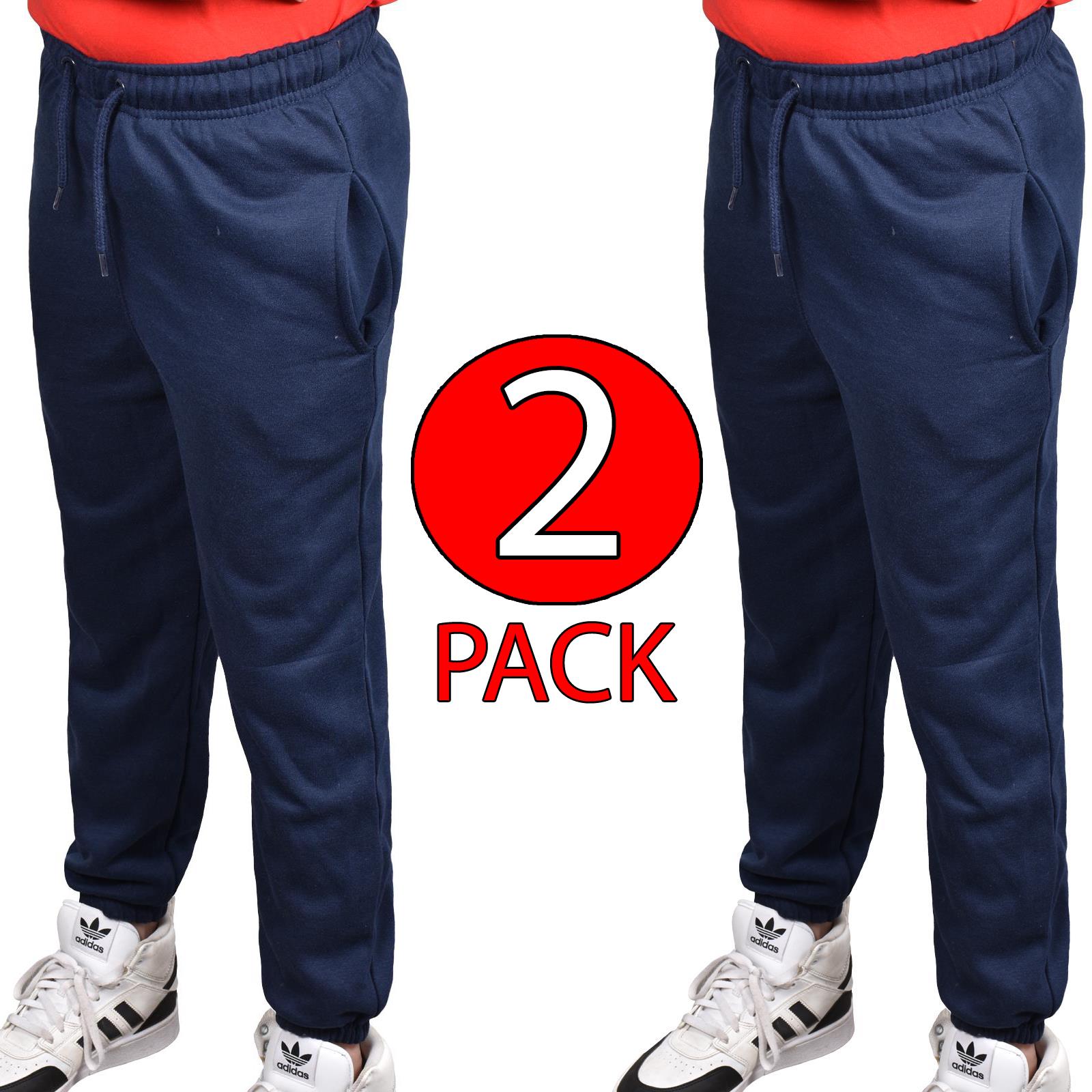 Jogging Bottoms Pack of 2 Kids Boys Girls Warm Fleece PE Plain Tracksuit Joggers - Picture 40 of 62