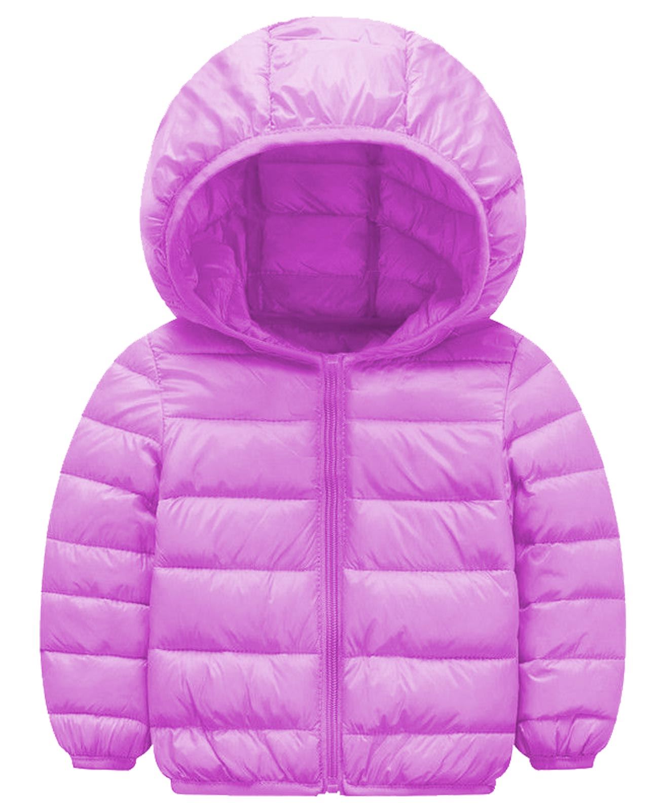 Kids Jacket Long Sleeve Zip Up Quilted Padded Puffer Bubble Warm Hooded Coat Top