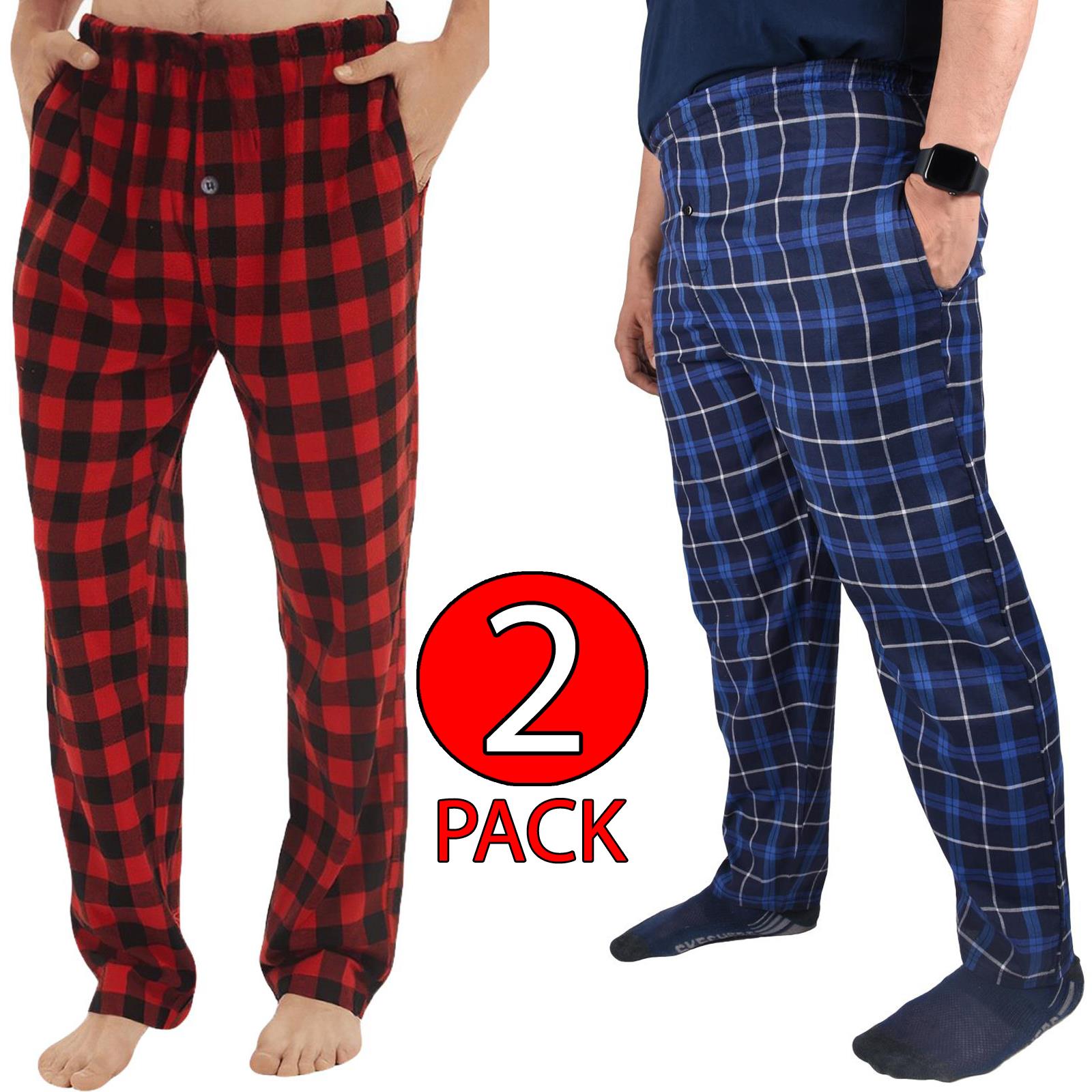 Mens Pyjama Bottoms Woven Check PJ Pants Lounge Nightwear 2 Pack Trouser - Picture 17 of 34