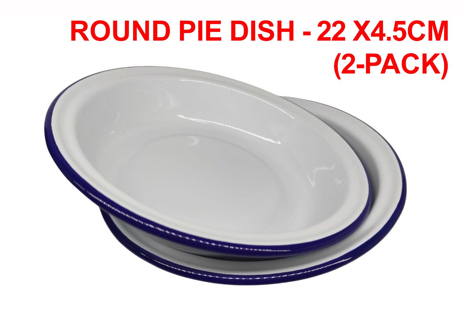 Falcon Enamel Round Pie Dish - White with Blue Rim, Oven & Dishwasher Safe - Picture 74 of 91