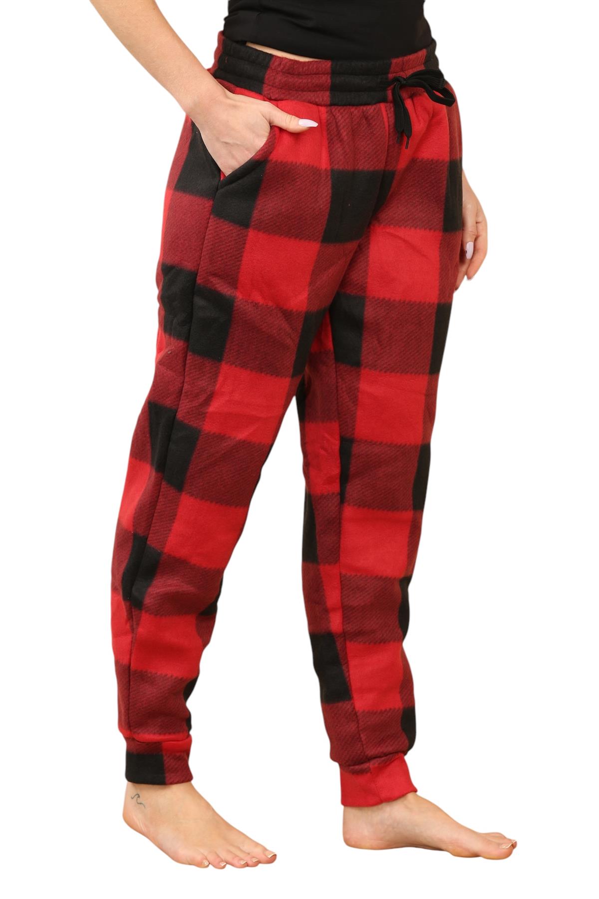 Pantalones de chándal para mujer de franela elásticos con cordón polar a cuadros PJ - Imagen 40 de 48