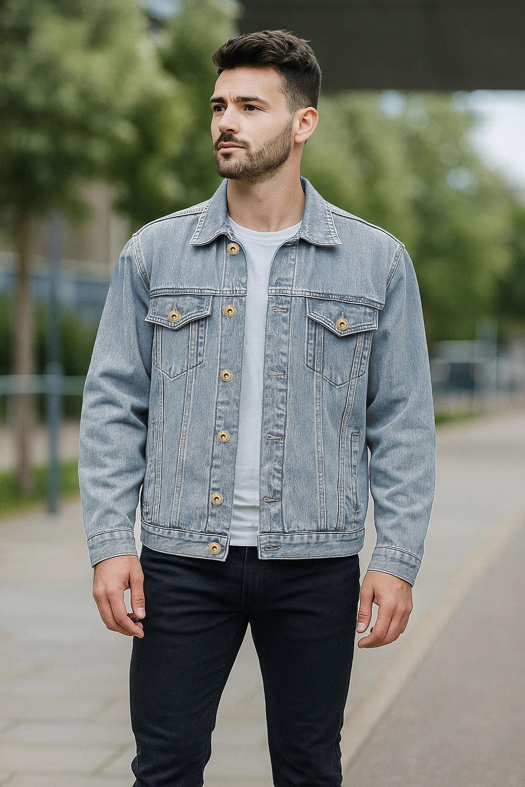 Mens Denim Jacket Classic Trucker Jeans Cotton Jacket Western Style Small To 6XL - Picture 11 of 17