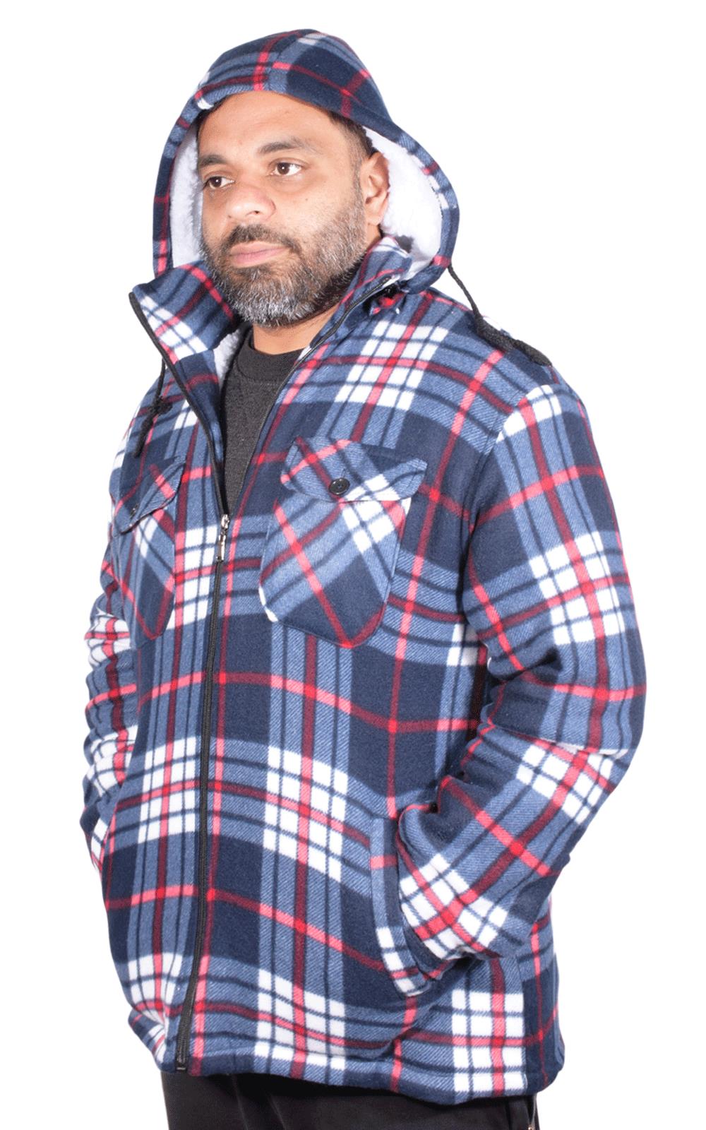 Camisa acolchada para hombre Sherpa forrada de piel leñador chaqueta de trabajo gruesa informal sudadera con capucha - Imagen 31 de 48