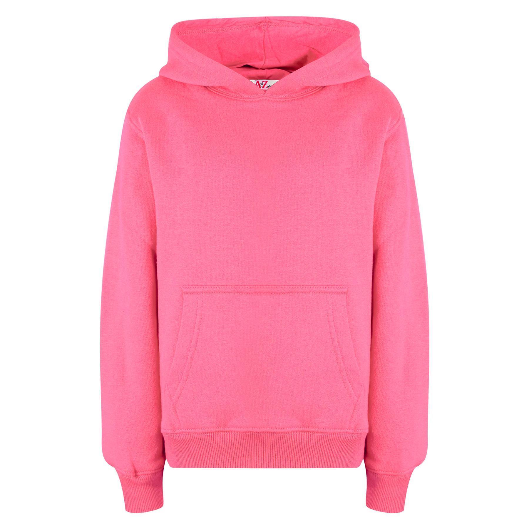 Kids Girls Boys Plain Hooded Jumper Fleece Pullover Hoodie Unisex Sweatshirt - Picture 102 of 128