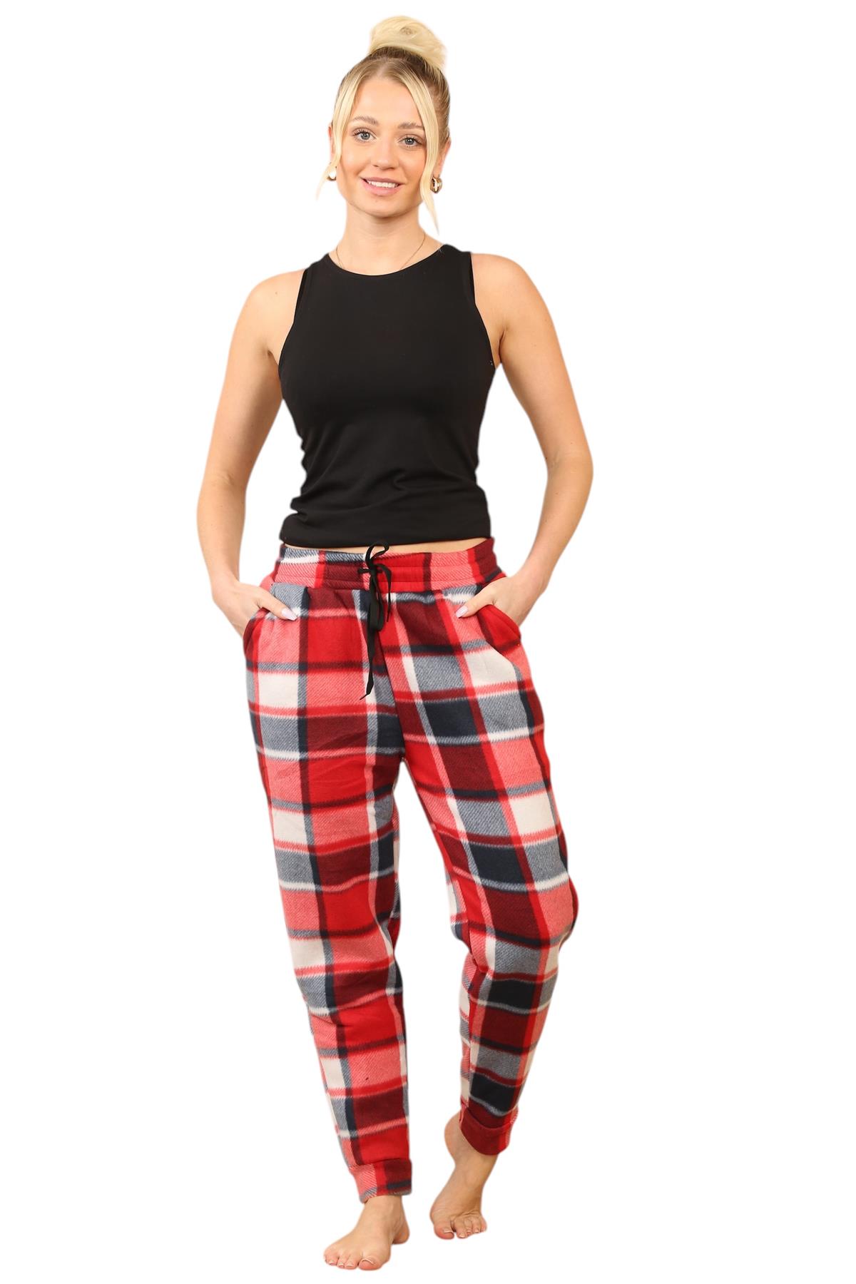 Pantalones de chándal para mujer de franela elásticos con cordón polar a cuadros PJ - Imagen 43 de 48