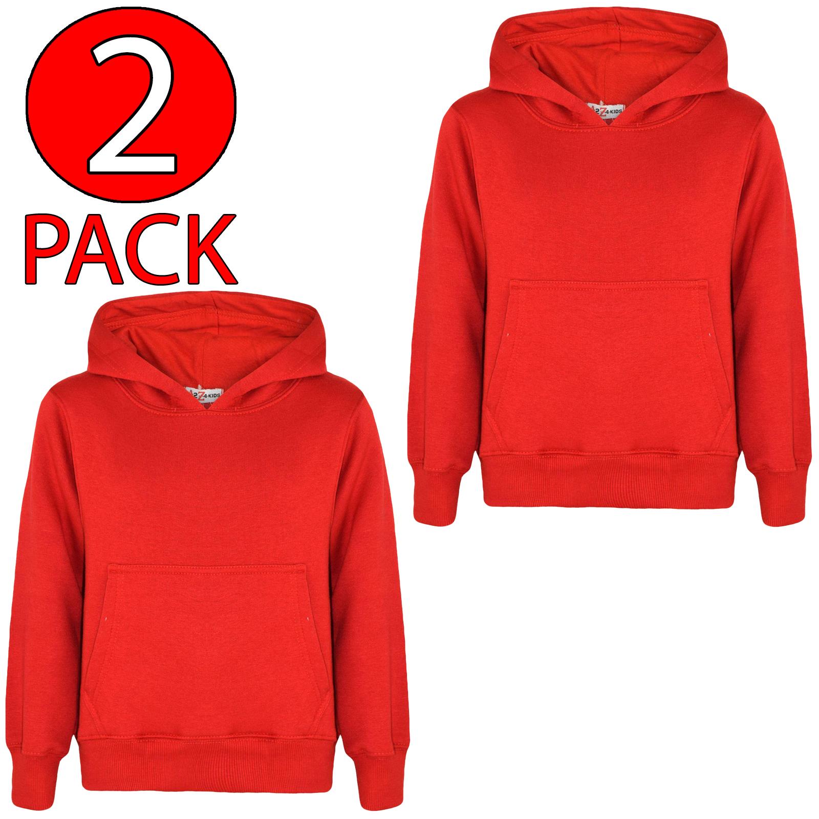 Kids Girls Boys Plain Hooded Jumper Fleece Pullover Hoodie Unisex Sweatshirt - Picture 83 of 128