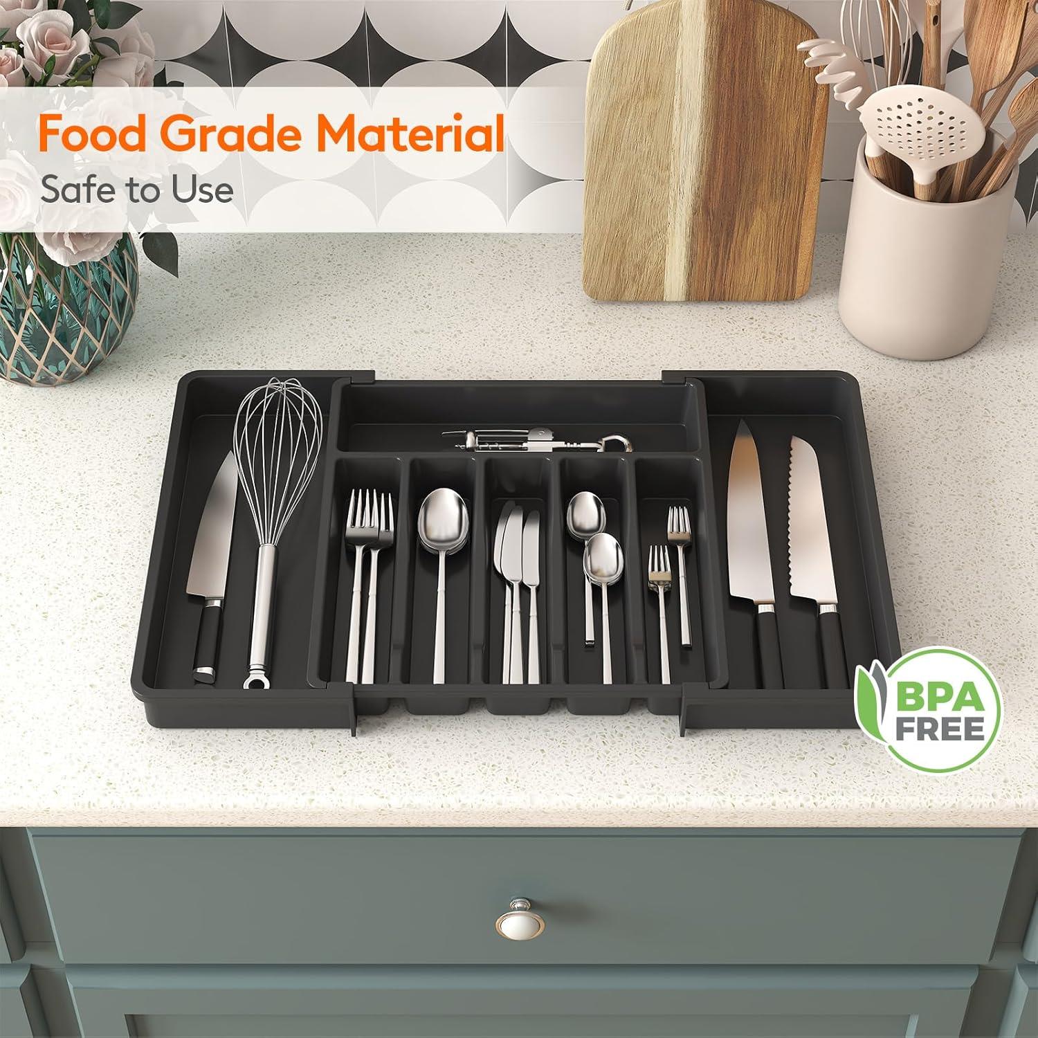 Bandeja organizadora de cubiertos expandible de plástico ajustable cajón de cocina caja de almacenamiento - Imagen 4 de 16