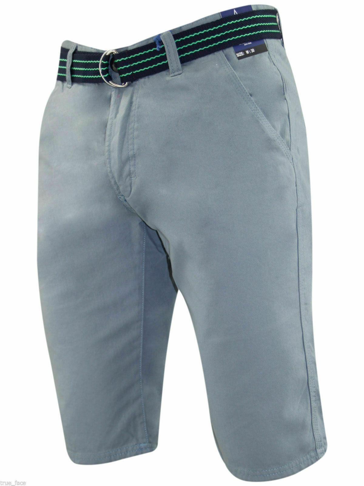 Herren Chino Shorts Freizeit Halb Hose 100% Baumwolle Sommer Jeans Frei Webgürtel - Bild 24 von 79
