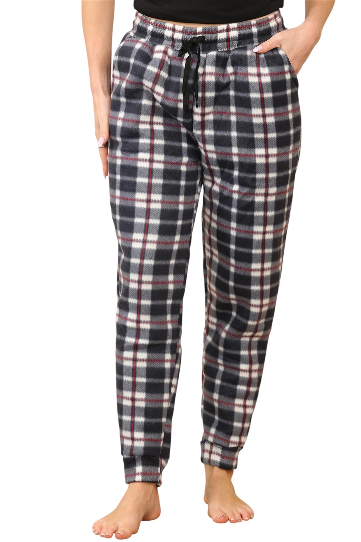 Pantalones de chándal para mujer de franela elásticos con cordón polar a cuadros PJ - Imagen 35 de 48