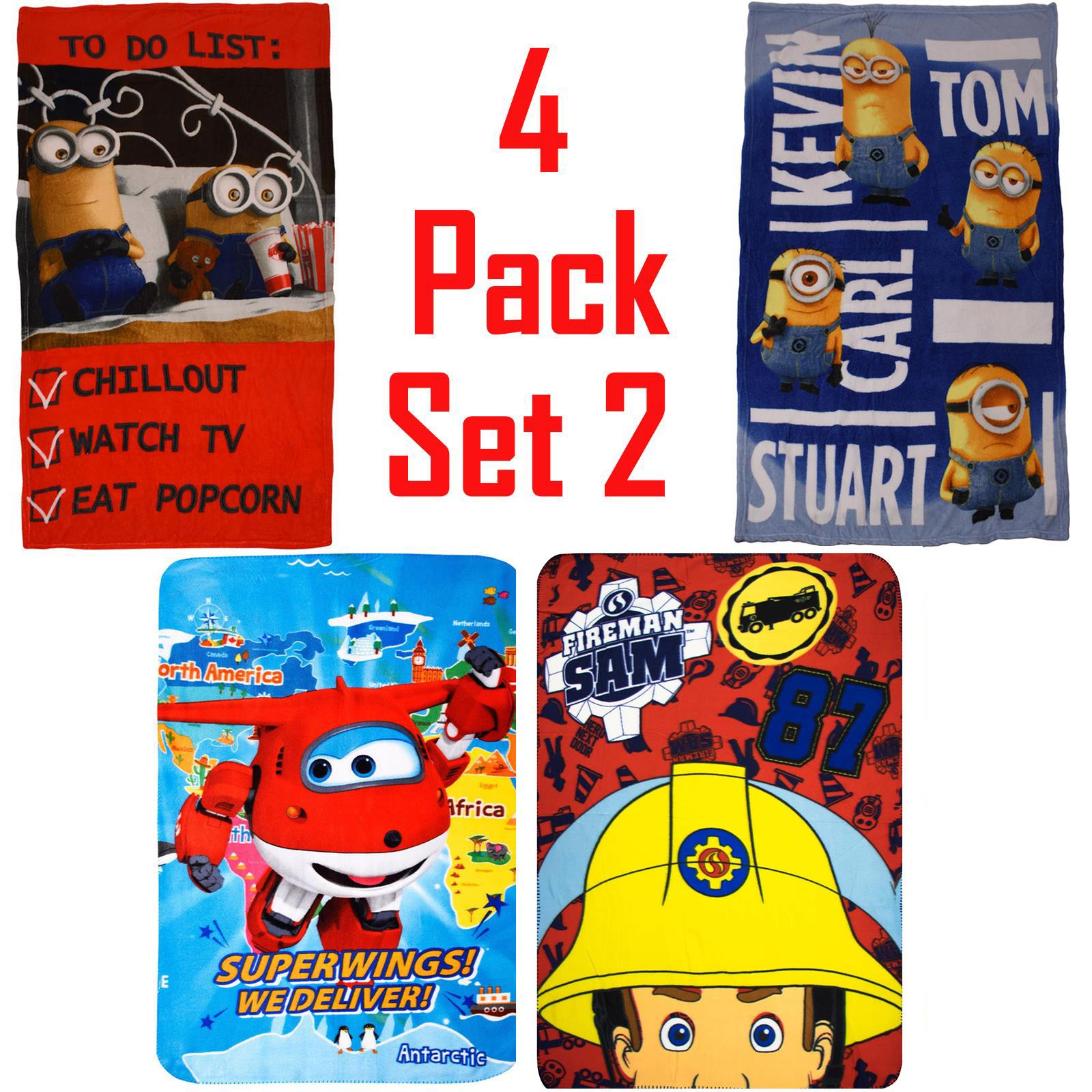 2&4Pack Kids Fleece Blanket Throw Over Super Soft Novelty Character Bed Blanket - Picture 20 of 27