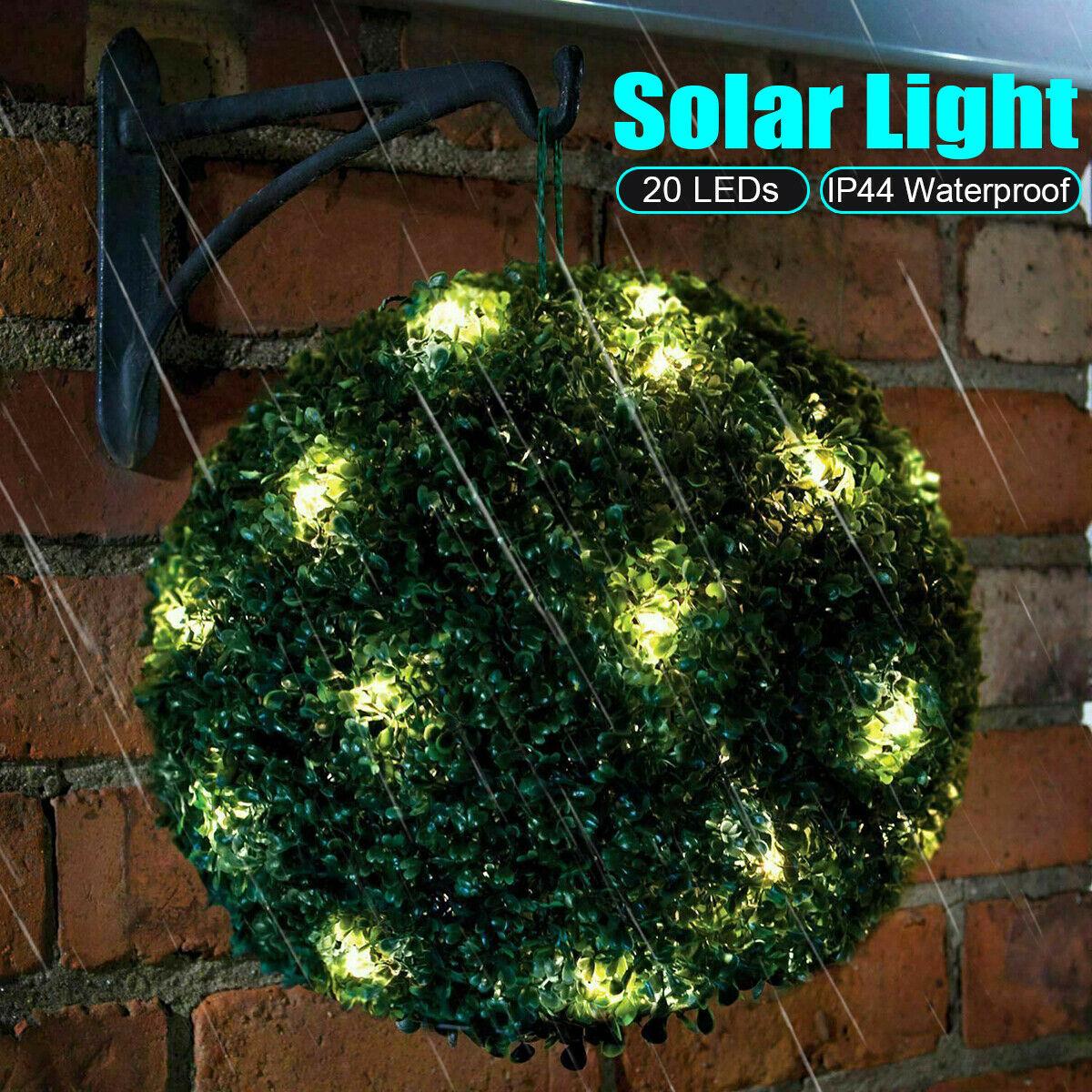 TOPIARY BALL GARDEN Light Rose Boxwood Hanging Ornament 20 Led Solar