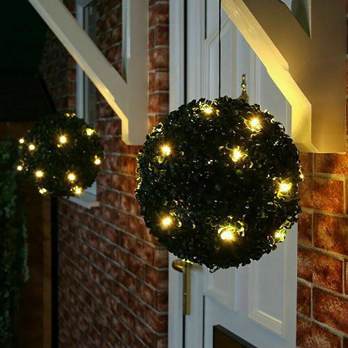 Solar Powered Topiary Ball Garden Light Rose Boxwood Hanging Ornament
