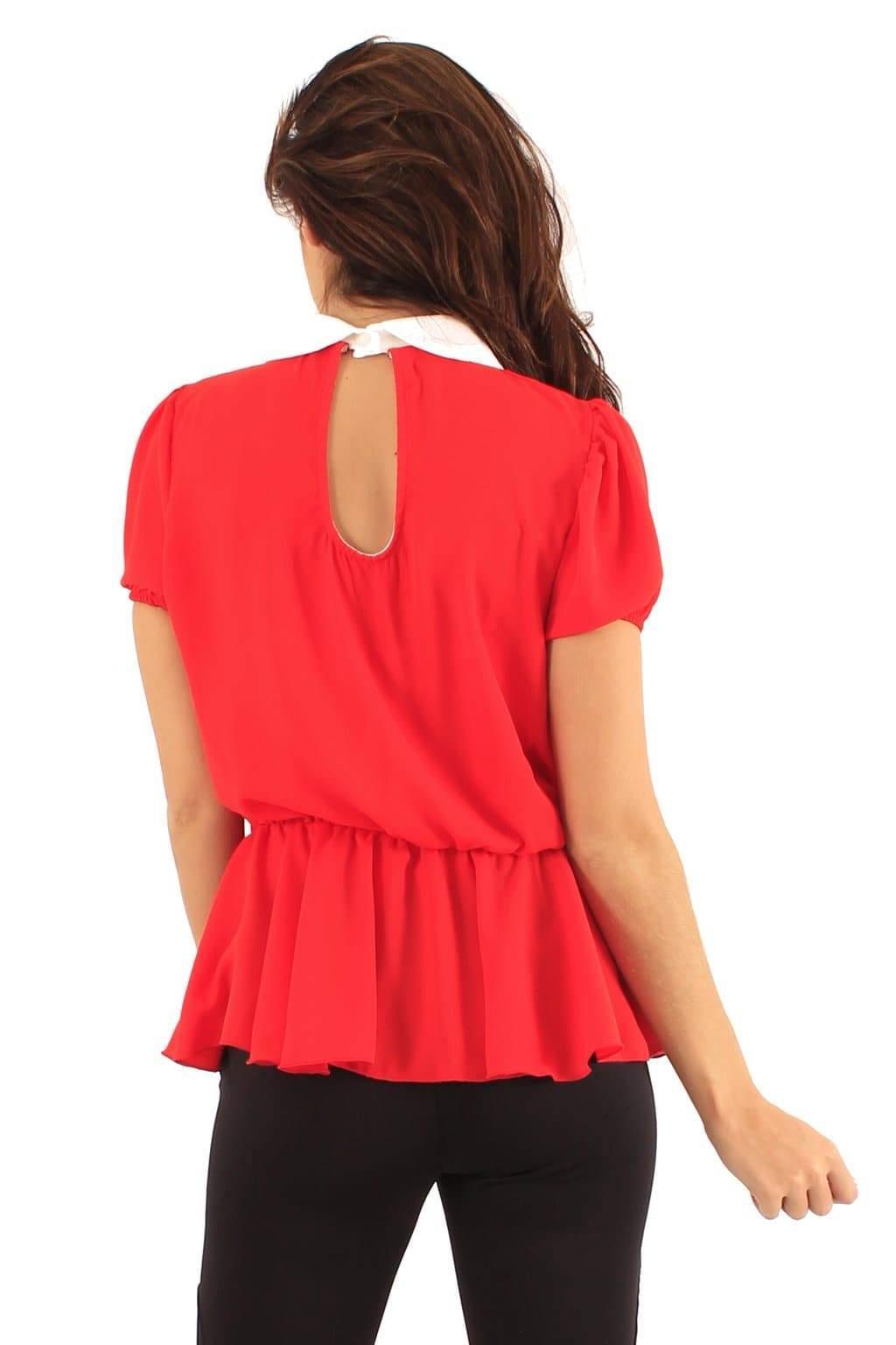 Mujeres Vestidos Manga Corta Cuello Peter Pan Peplum Damas Mini Vestido Blusa Prenda para el torso - Imagen 33 de 33