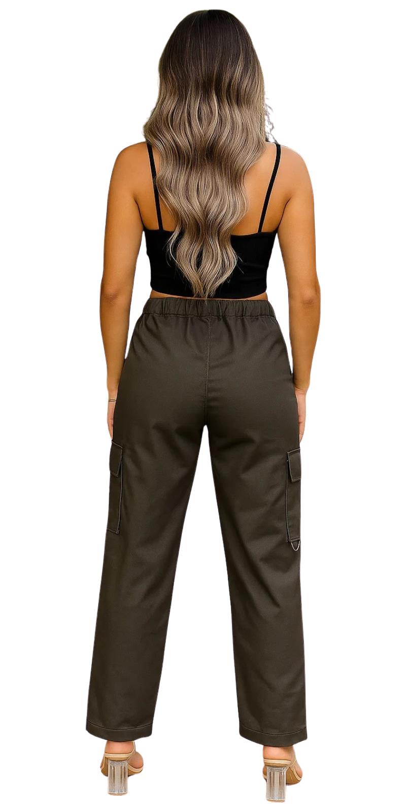 Ladies Cargo Combat Trouser 8 Multi Pocket Regular Fit Straight Leg Casual Pants - Picture 9 of 12