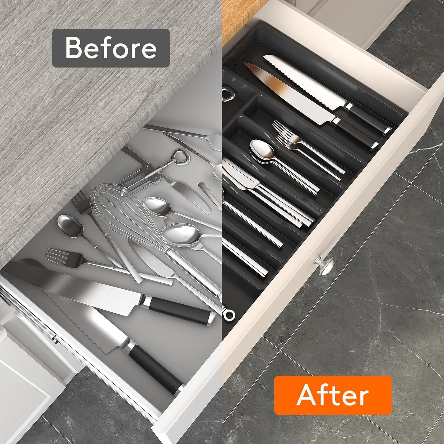 Bandeja organizadora de cubiertos expandible de plástico ajustable cajón de cocina caja de almacenamiento - Imagen 9 de 16