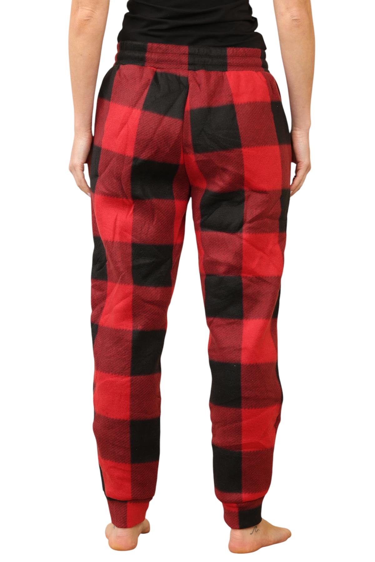 Pantalones de chándal para mujer de franela elásticos con cordón polar a cuadros PJ - Imagen 41 de 48