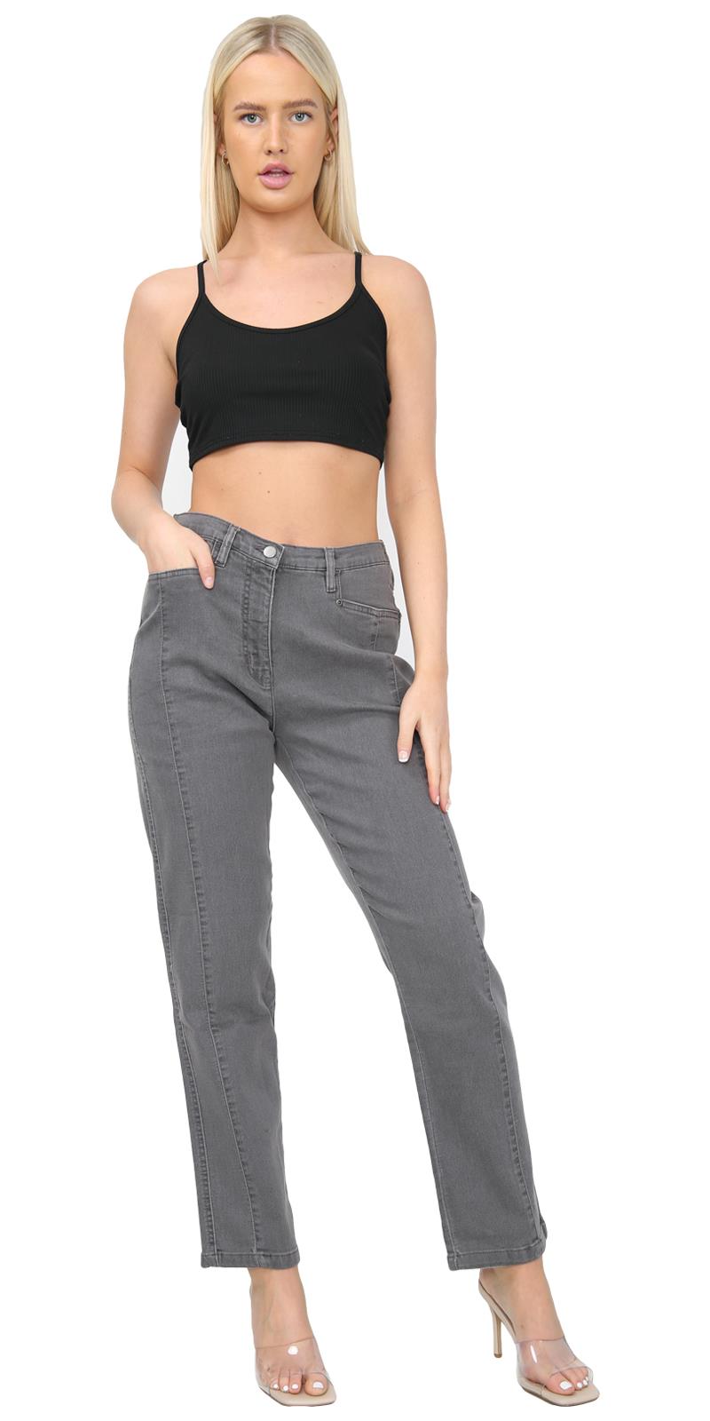 Womens Denim Jeans Stretchy Straight Leg Half Elasticated Mid Rise Pants Trouser - Picture 8 of 12