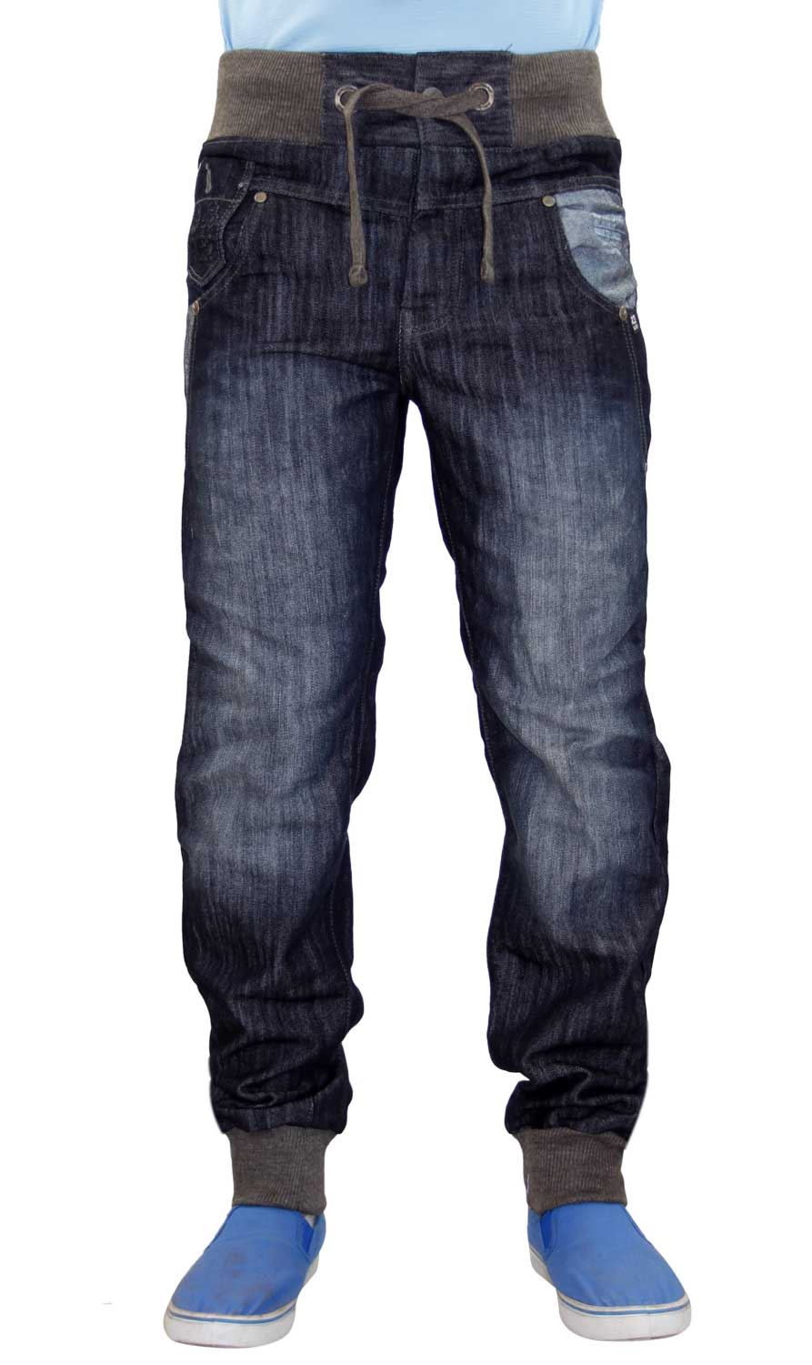 Mens Designer Cuffed Jogger Jeans Elasticated Denim Pants All Waist