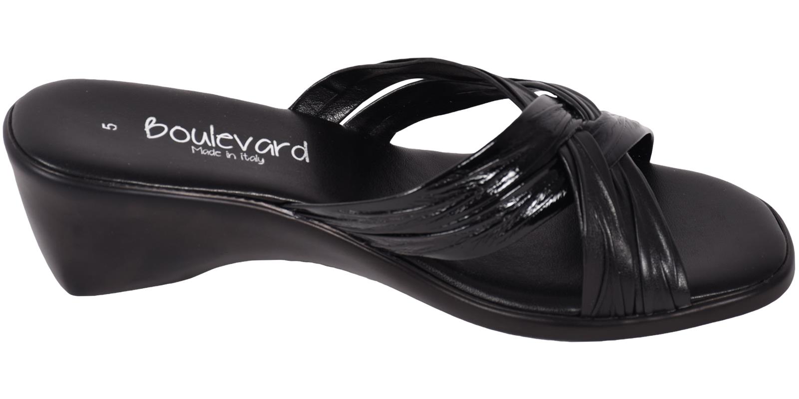 Boulevard Ladies Crossover Mule Sandal Wedge Heel Slip On Padded Socks Size 3-8 - Picture 16 of 40