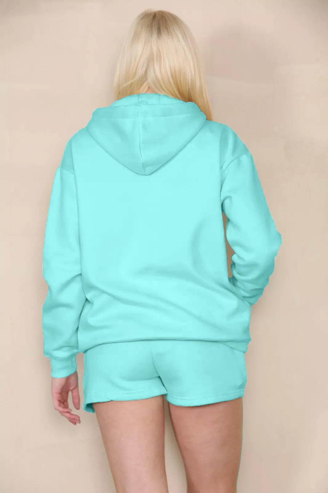 Womens Tracksuit Set Ladies Long Sleeve Lounge Wear Hoodie Fleece Sweat Short - Picture 20 of 20