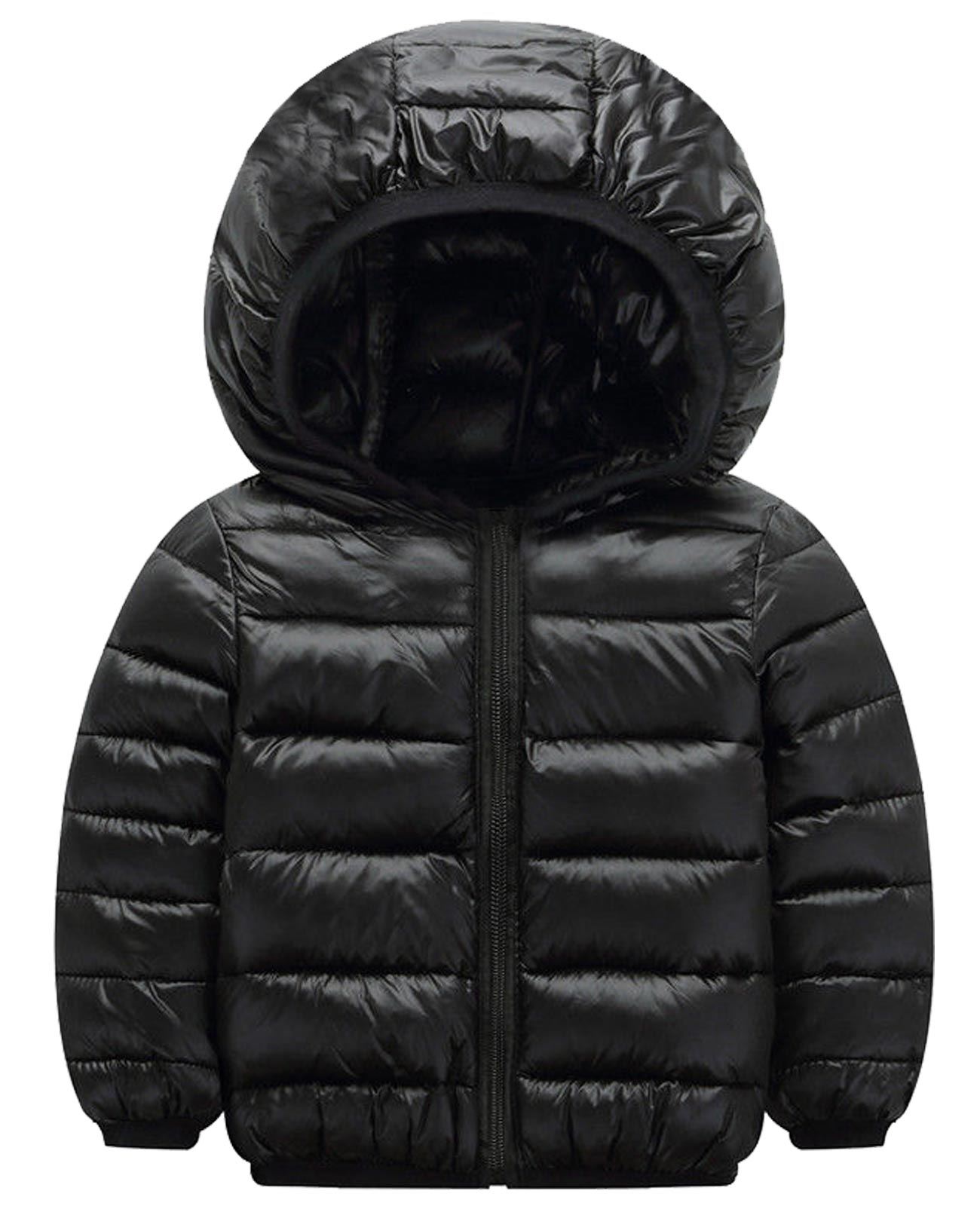 Kids Jacket Long Sleeve Zip Up Quilted Padded Puffer Bubble Warm Hooded Coat Top
