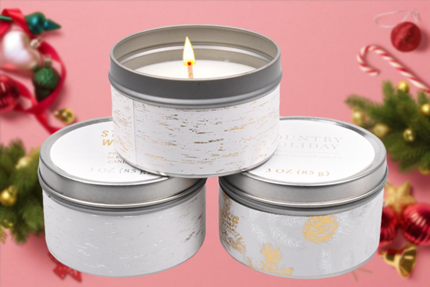 Scented Candles New Set of 3 Festive Christmas Decorative Tin Xmas Gift set - Picture 32 of 99