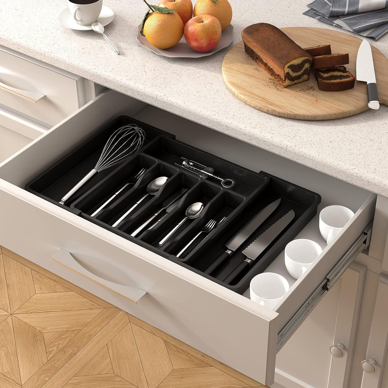 Bandeja organizadora de cubiertos expandible de plástico ajustable cajón de cocina caja de almacenamiento - Imagen 5 de 16