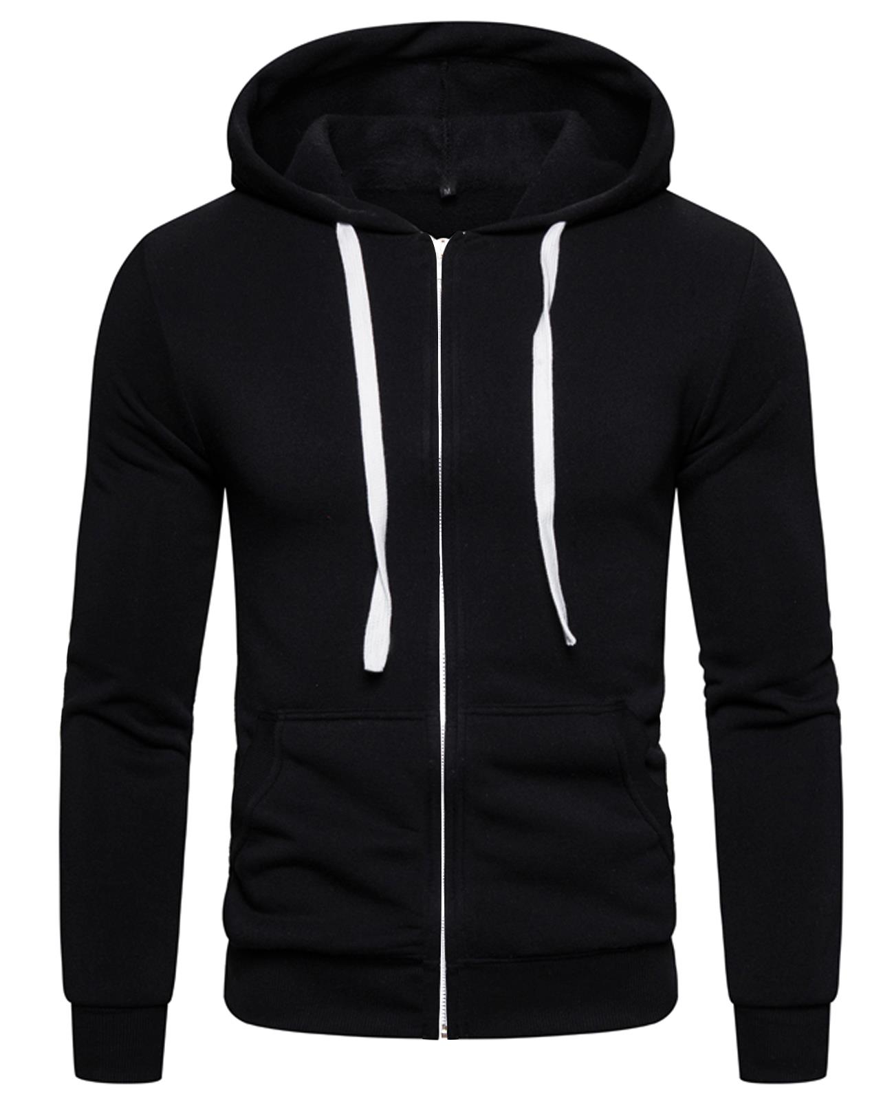 Mens Plain Fleece Zip Up Hoodie Sweatshirt Hooded Zipper Sports Jumper Top