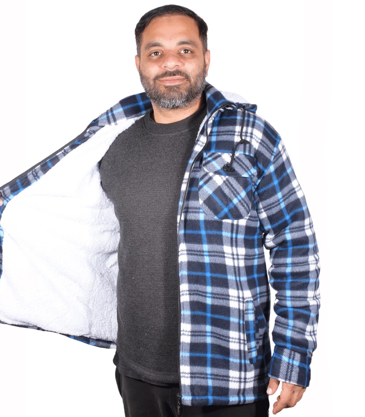 Camisa acolchada para hombre Sherpa forrada de piel leñador chaqueta de trabajo gruesa informal sudadera con capucha - Imagen 13 de 48