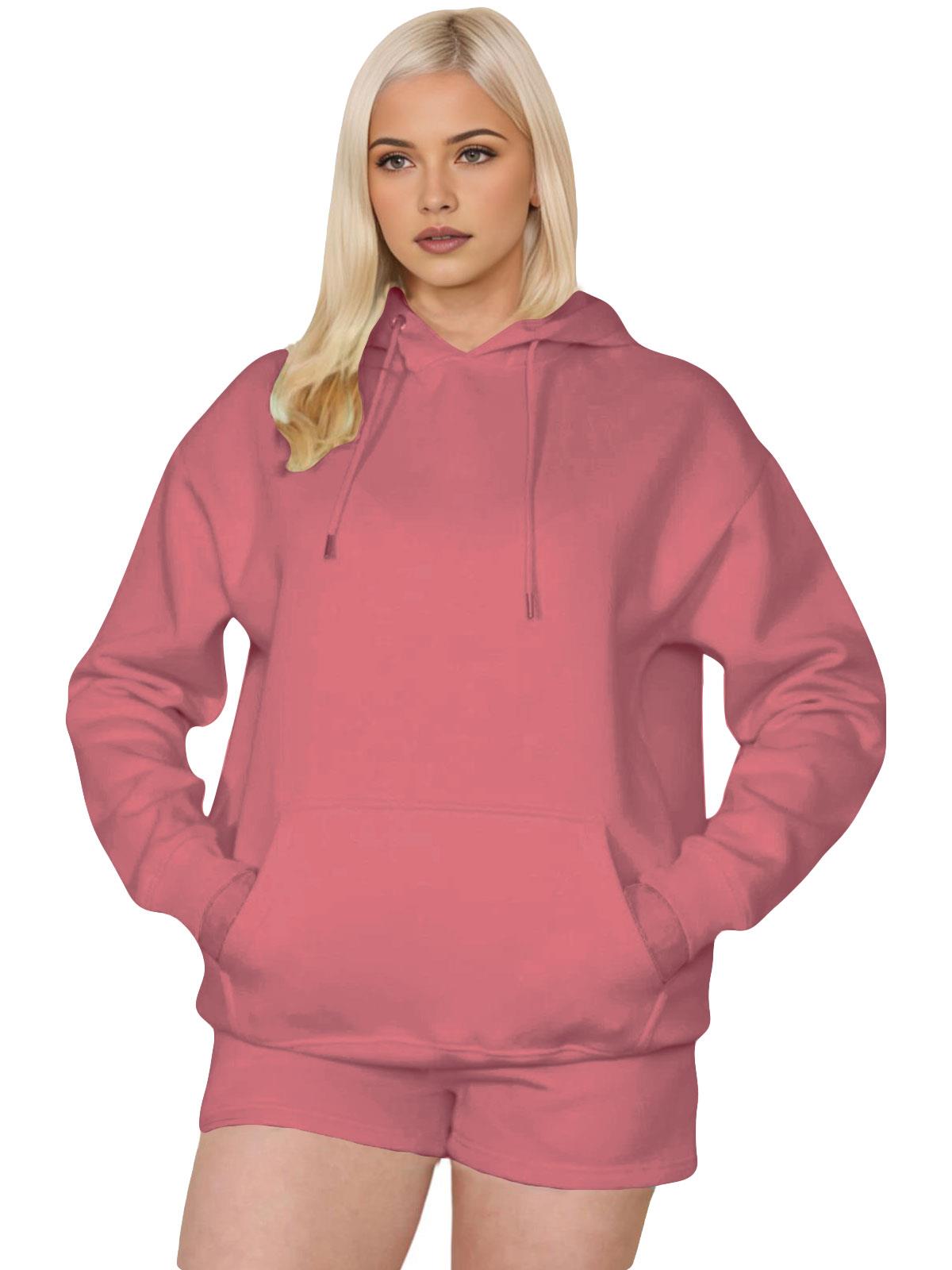 Womens Tracksuit Set Ladies Long Sleeve Lounge Wear Hoodie Fleece Sweat Short - Picture 12 of 20